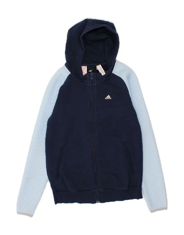 Men's Hoodies with Reflective StripesADIDAS Boys Zip Hoodie Sweater 14-15 Years Navy Blue Colourblock Polyester