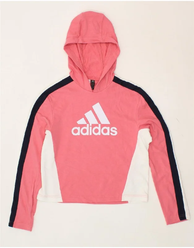 Men's Hoodies with Military InfluenceADIDAS Girls Graphic Crop Hoodie Jumper 13-14 Years Pink Colourblock