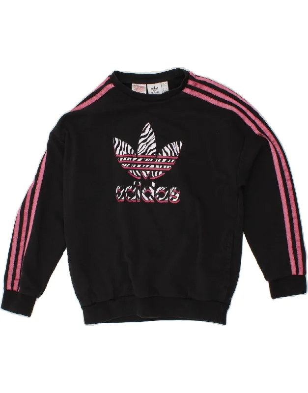 Men's Hoodies for HikingADIDAS Girls Graphic Sweatshirt Jumper 10-11 Years Black Cotton