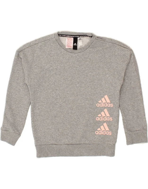 Men's Hoodies with Quilted LiningADIDAS Girls Graphic Sweatshirt Jumper 9-10 Years  Grey Cotton