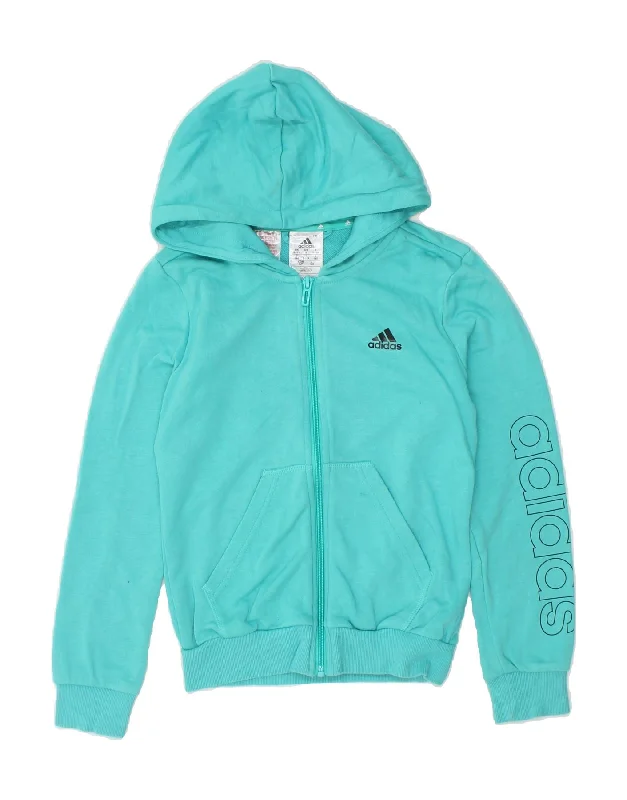 Men's Hoodies with Reinforced CuffsADIDAS Girls Graphic Zip Hoodie Sweater 9-10 Years  Turquoise Cotton