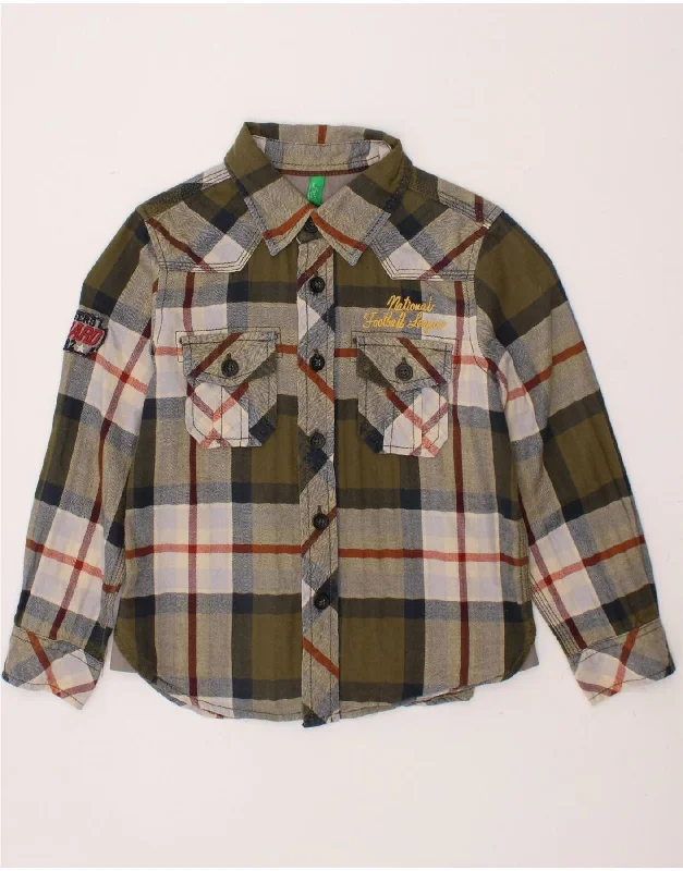 Men's Camping Shirts for Outdoor AdventuresBENETTON Boys Graphic Flannel Shirt 2-3 Years Khaki Check