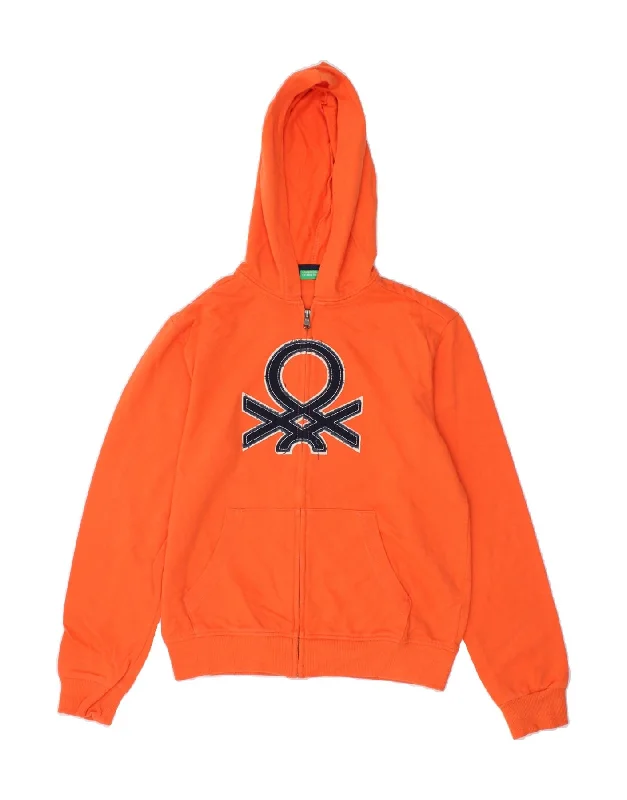 Trendy Men's Patterned HoodiesBENETTON Boys Graphic Zip Hoodie Sweater 11-12 Years 2XL  Orange Cotton