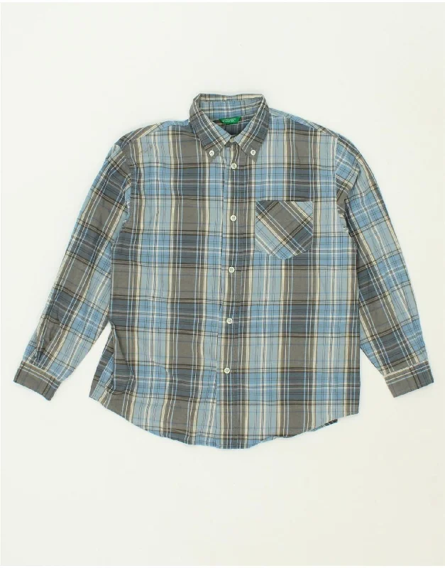 Men's Layering Shirts for Seasonal TransitionsBENETTON Boys Shirt 7-8 Years Medium  Blue Check Cotton