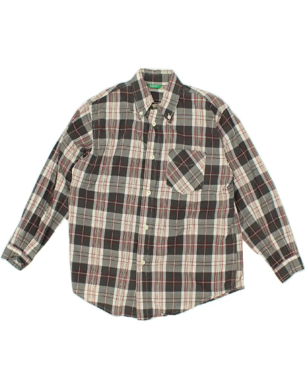 Men's Pattern-Clashing Shirts for Bold FashionBENETTON Boys Shirt 7-8 Years Medium  Grey Check Cotton