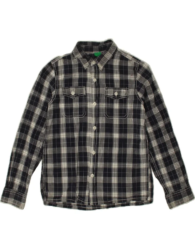 Men's Dressy Button-Down Shirts for Formal OccasionsBENETTON Boys Shirt 8-9 Years Navy Blue Check