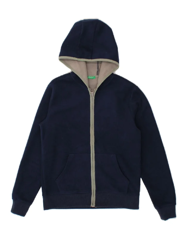 Men's Hoodies with ThumbholesBENETTON Boys Zip Hoodie Sweater 11-12 Years 2XL Navy Blue Polyester