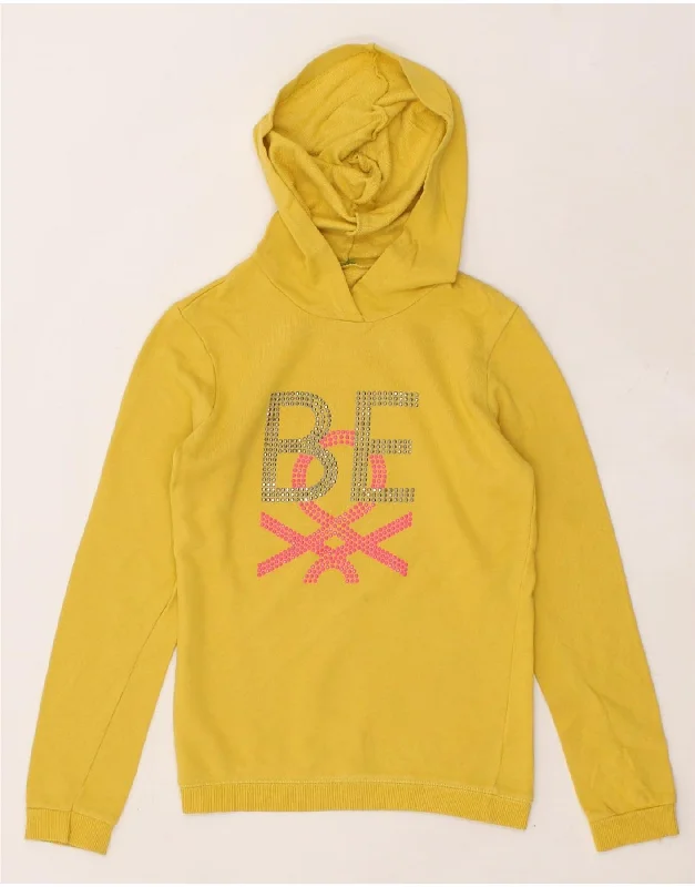 Men's Hoodies with Flannel LiningBENETTON Girls Graphic Hoodie Jumper 10-11 Years Yellow