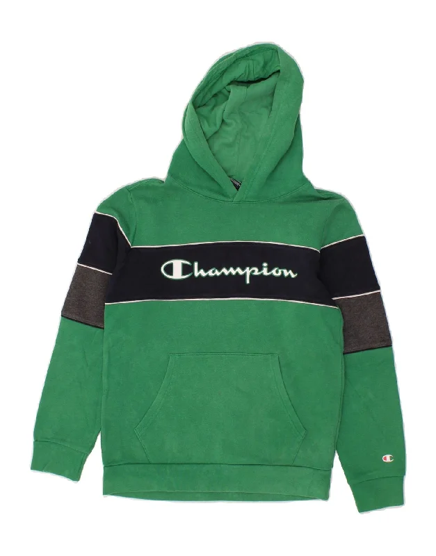 Men's Hoodies with Screen-Printed GraphicsCHAMPION Boys Graphic Hoodie Jumper 11-12 Years Large  Green Colourblock