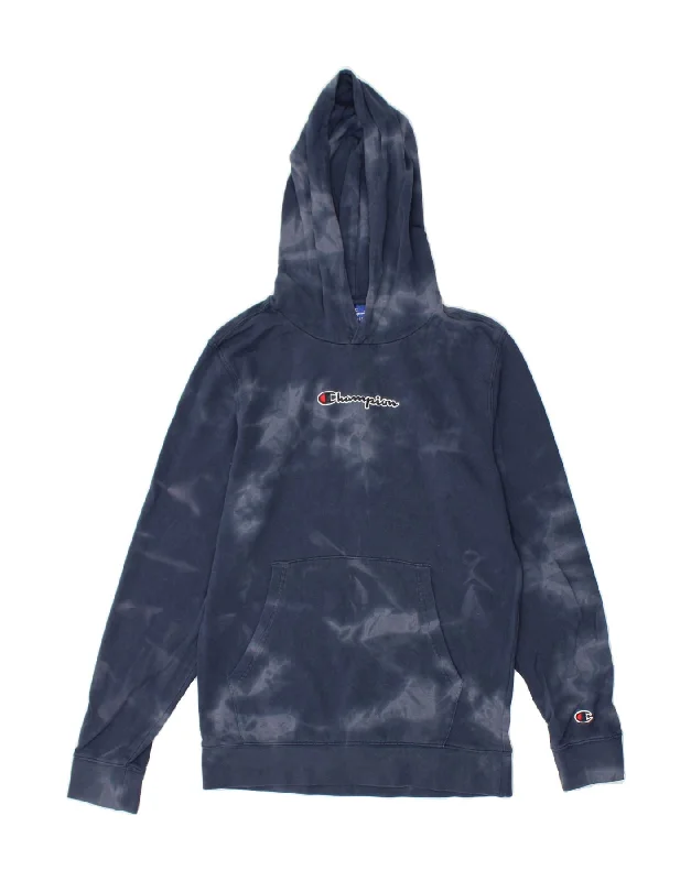 Men's Hoodies with Reinforced CuffsCHAMPION Boys Graphic Hoodie Jumper 13-14 Years XL Navy Blue Tie Dye