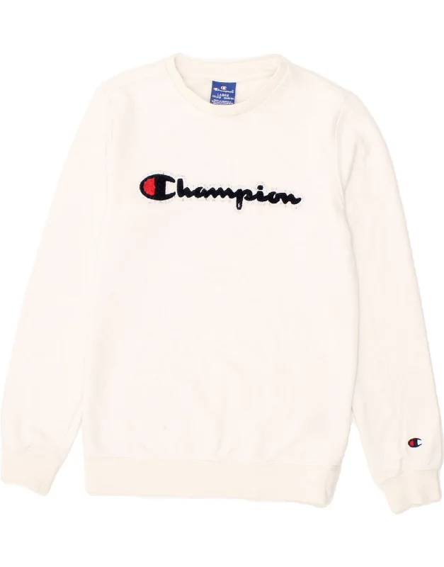 Designer Men's Hoodie JacketsCHAMPION Boys Graphic Sweatshirt Jumper 11-12 Years White Cotton