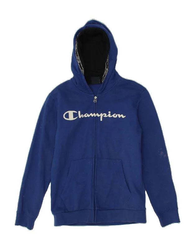 Men's Hoodies with Military InfluenceCHAMPION Boys Graphic Zip Hoodie Sweater 13-14 Years XL Blue Cotton