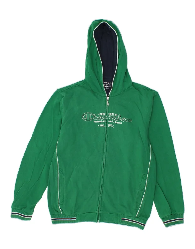 Casual Men's Zip-Up HoodiesCHAMPION Boys Graphic Zip Hoodie Sweater 13-14 Years XL Green Cotton