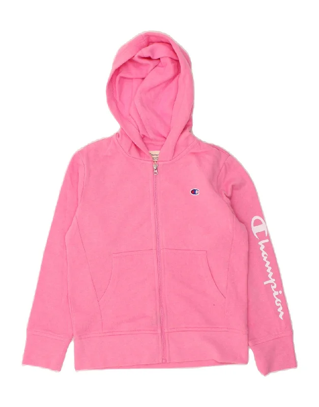 Men's Hoodies with Embroidered PatchesCHAMPION Girls Petit Graphic Zip Hoodie Sweater 7-8 Years Small Pink