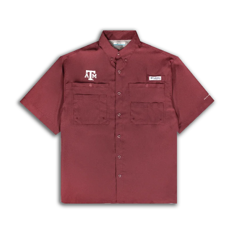 Men's Logo T-Shirts for Brand RepresentationTexas A&M Columbia Tamiami Short Sleeve Maroon Fishing Shirt