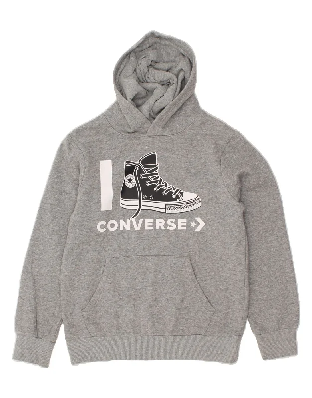 Men's Hoodies with Button-Down PocketsCONVERSE Boys Graphic Hoodie Jumper 10-11 Years Medium Grey