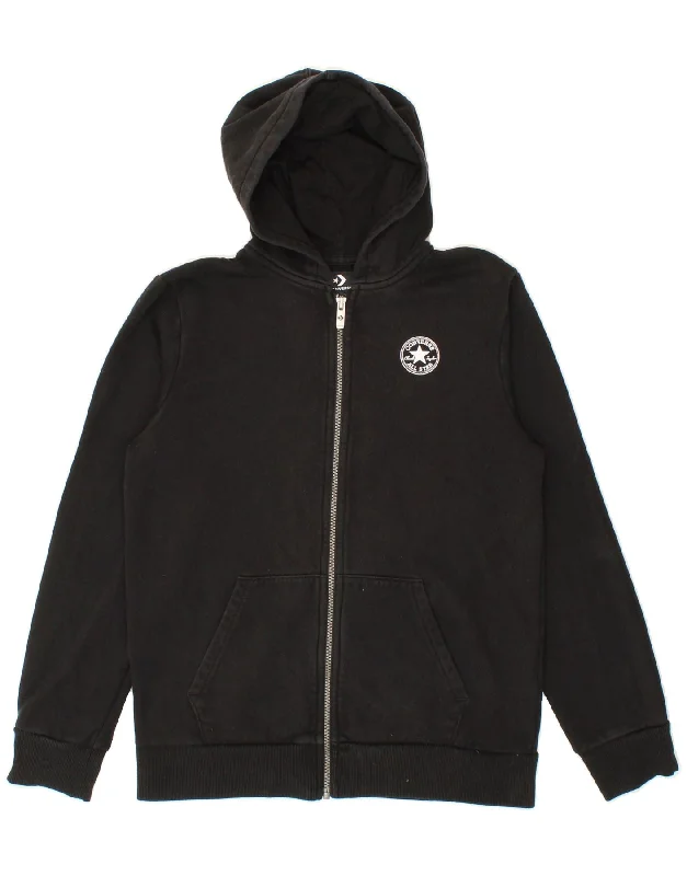 Men's Hoodies with Stretch FabricCONVERSE Boys Zip Hoodie Sweater 13-14 Years XL Black Cotton