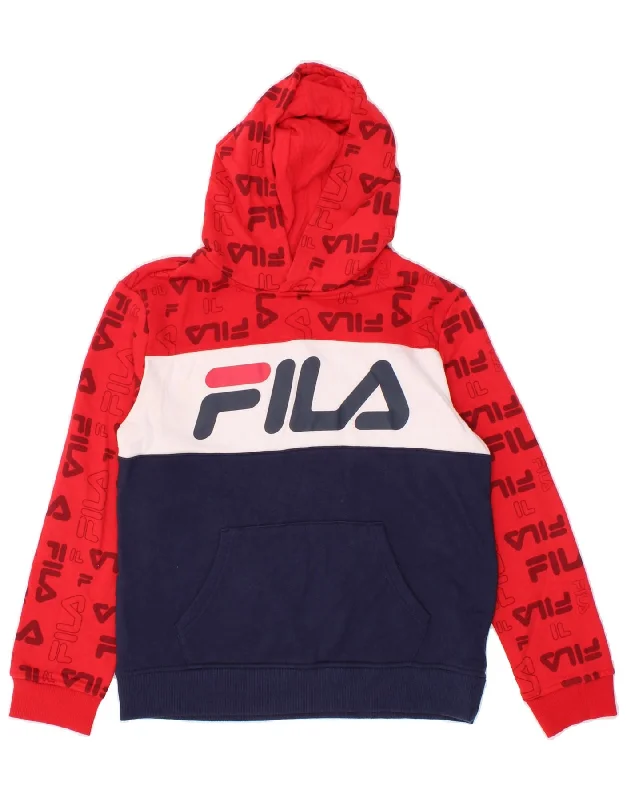 Men's Hoodies for Casual WearFILA Boys Graphic Hoodie Jumper 14-15 Years XL Navy Blue Colourblock