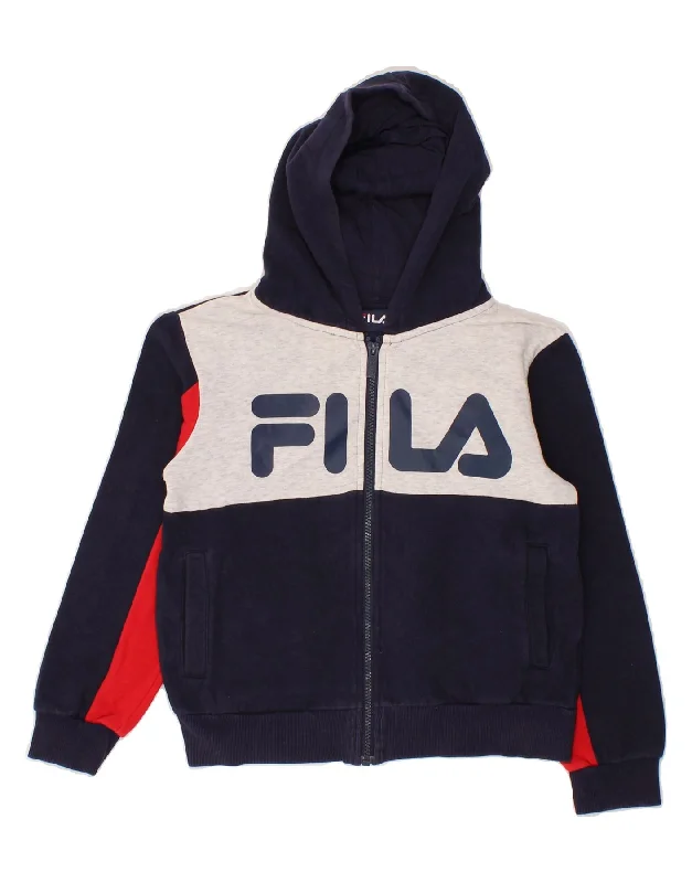 Men's Hoodies with Button-Down PocketsFILA Boys Graphic Zip Hoodie Sweater 9-10 Years Navy Blue Colourblock