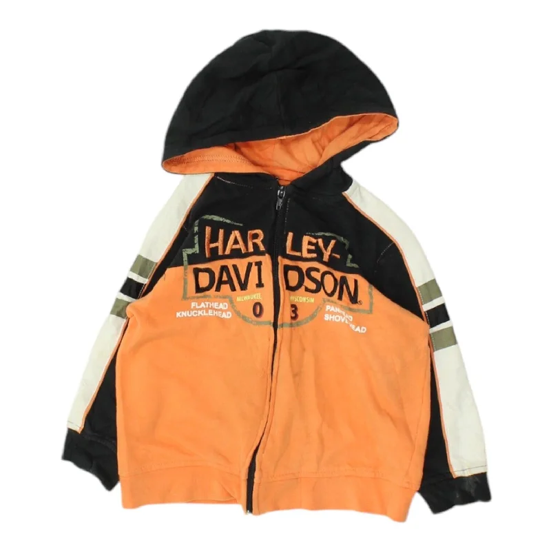 Men's Hoodies with LogoHarley Davidson Kids Orange Black Full Zip Hoodie | Vintage Designer Boys Girls