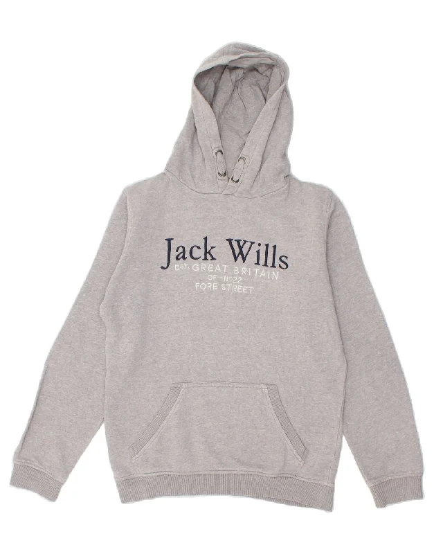 Weather-Ready Men's HoodiesJACK WILLS Boys Graphic Hoodie Jumper 12-13 Years  Grey Cotton