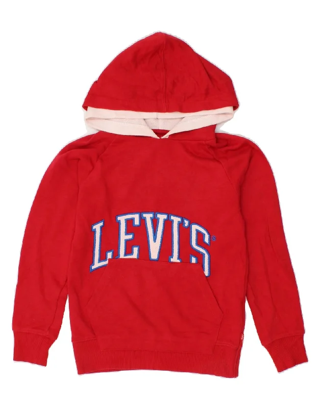 Men's Hoodies with Pass-Through PocketsLEVI'S Boys Graphic Hoodie Jumper 9-10 Years Red Cotton