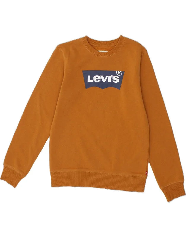 Men's Hoodies with Security PocketsLEVI'S Boys Graphic Sweatshirt Jumper 13-14 Years Brown Cotton