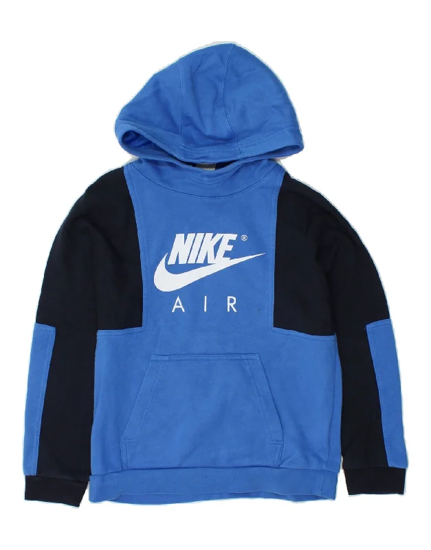 Men's Hoodies with Heavy-Duty ZippersNIKE Boys Graphic Hoodie Jumper 10-11 Years Medium Blue Colourblock Cotton