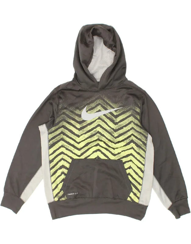 Men's Hoodies with Pass-Through PocketsNIKE Boys Graphic Hoodie Jumper 13-14 Years XL Grey Colourblock Polyester