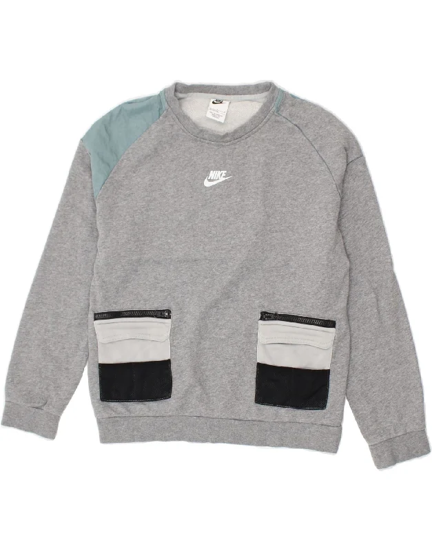 Best Men's Pullover HoodiesNIKE Boys Graphic Sweatshirt Jumper 12-13 Years Large Grey Colourblock