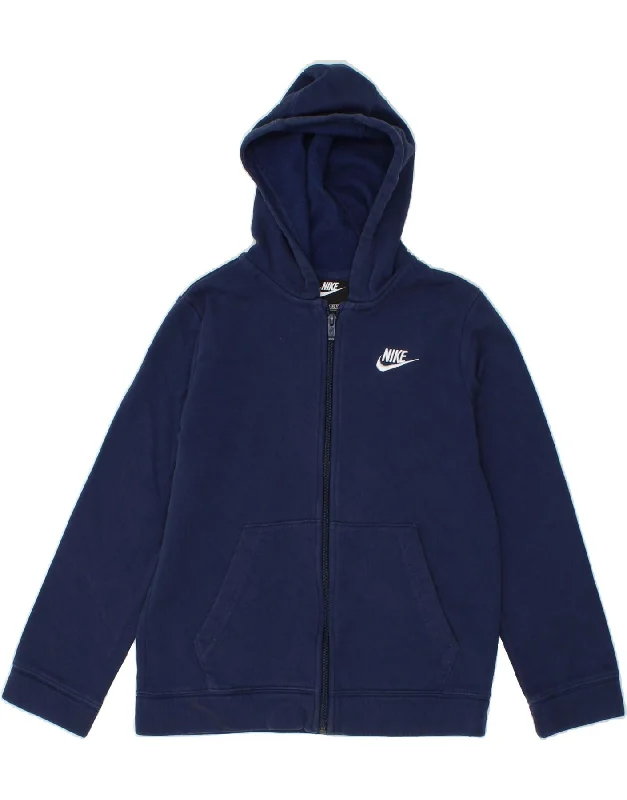 Men's Hoodies for WorkoutNIKE Boys Standard Fit Zip Hoodie Sweater 10-11 Years Medium Navy Blue