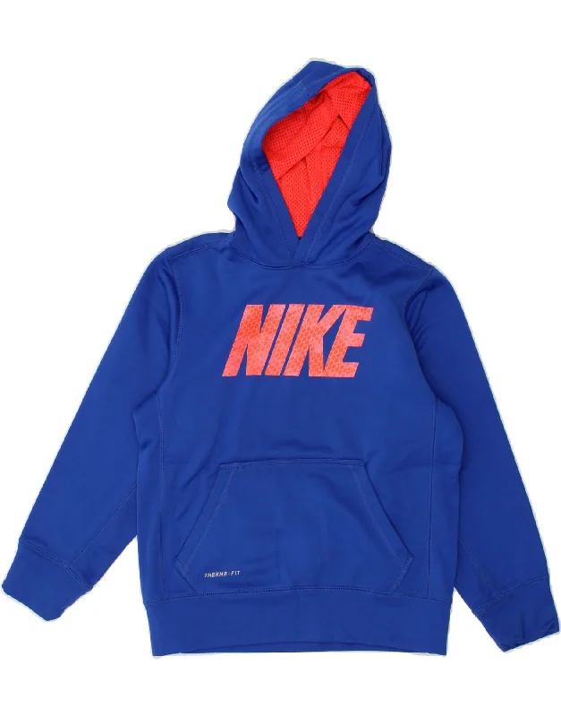 Men's Hoodies with Quilted LiningNIKE Boys Therma-Fit Graphic Hoodie Jumper 10-11 Years Medium Blue