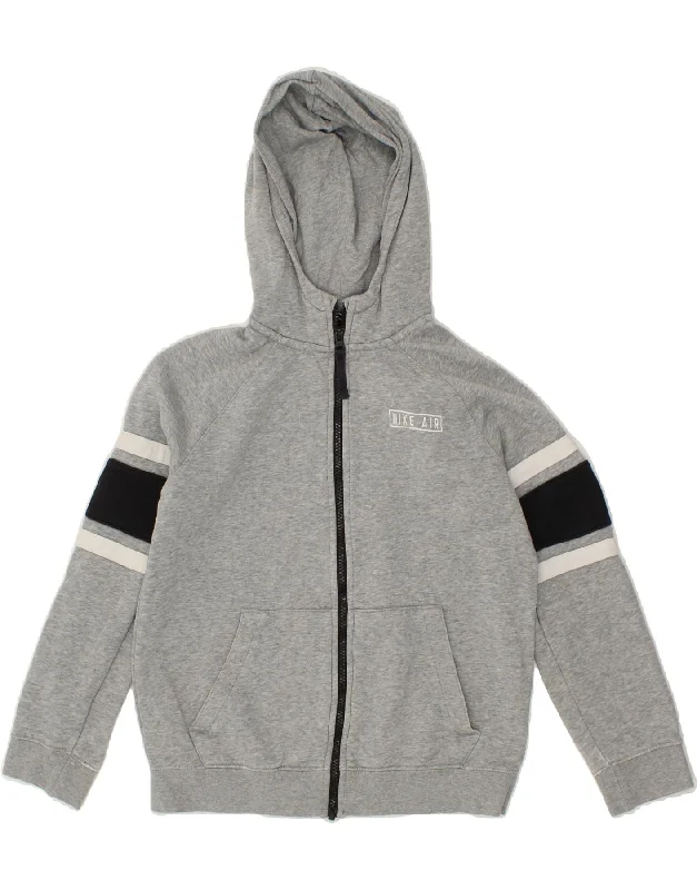 Men's Hoodies with Adjustable HoodsNIKE Boys Zip Hoodie Sweater 12-13 Years Large Grey Colourblock Cotton