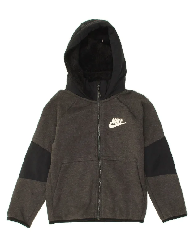 Men's Hoodies for AutumnNIKE Boys Zip Hoodie Sweater 8-9 Years Small Grey Colourblock