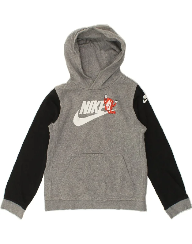 Men's Hoodies for Ice FishingNIKE Girls Graphic Hoodie Jumper 10-11 Years Medium Grey Colourblock