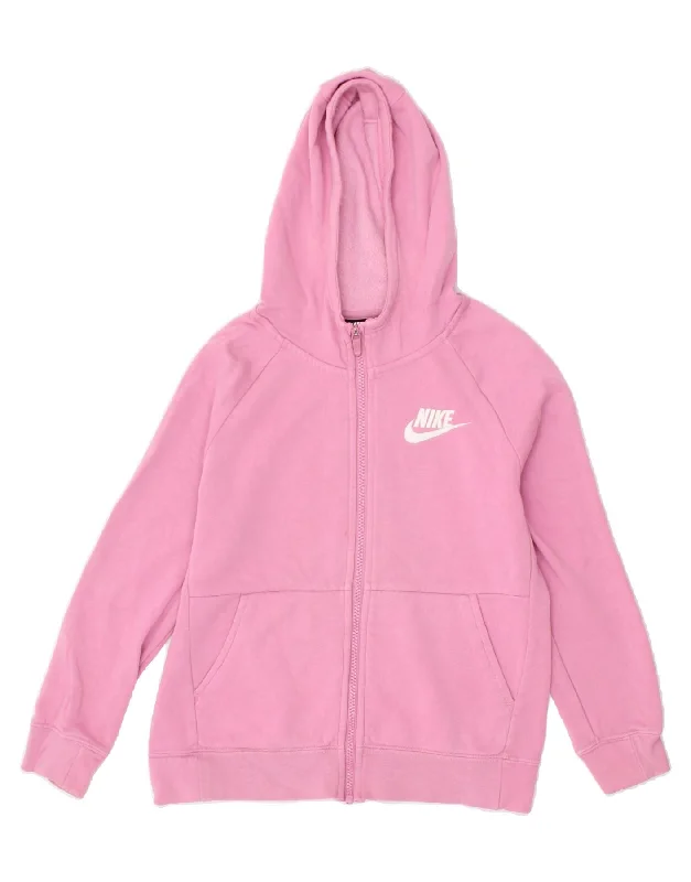 Men's Hoodies with Hidden ZippersNIKE Girls Graphic Zip Hoodie Sweater 10-11 Years Medium Pink Cotton