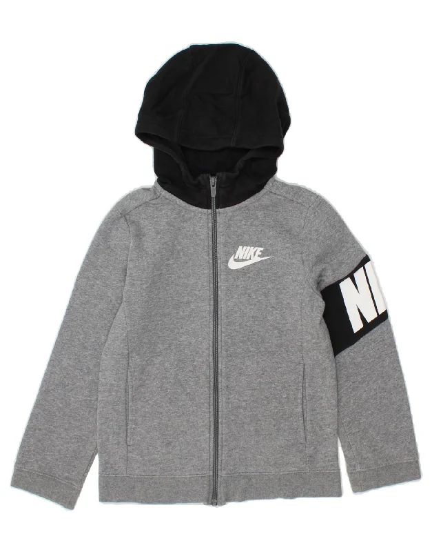 Elevated Men's Lounge HoodiesNIKE Girls Graphic Zip Hoodie Sweater 8-9 Years Small Grey Colourblock