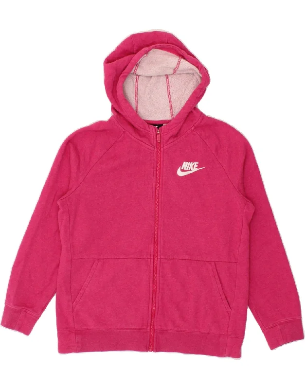 Men's Hoodies with Breathable FabricNIKE Girls Standard Fit Zip Hoodie Sweater 13-14 Years XL Pink Cotton