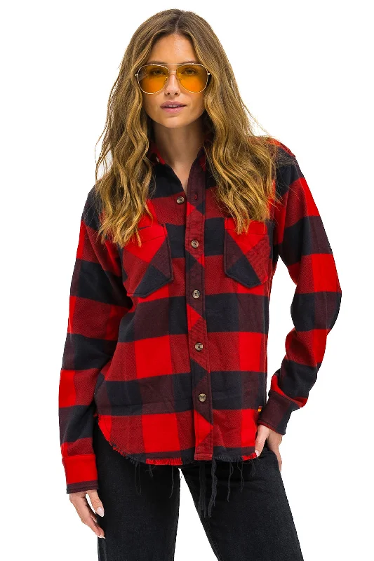 Layered Men's Henley ShirtsPLAID FLANNEL LIGHT WEIGHT UNISEX WESTERN SHIRT - BUFFALO PLAID