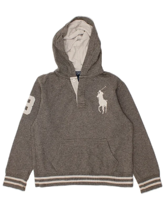 Men's Hoodies for Skinny MenPOLO RALPH LAUREN Boys Button Neck Hoodie Jumper 10-11 Years Medium Grey