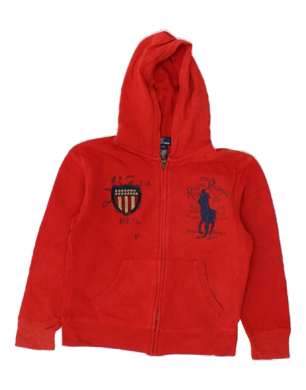 Men's Hoodies for Mild WeatherPOLO RALPH LAUREN Boys Graphic Zip Hoodie Sweater 7-8 Years Small  Red