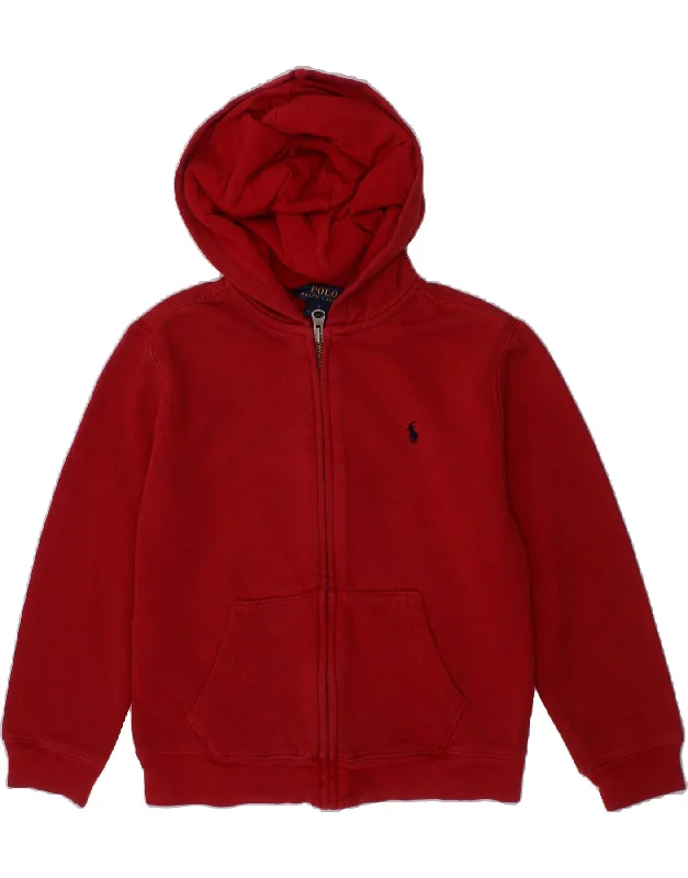 Men's Hoodies for LayeringPOLO RALPH LAUREN Boys Zip Hoodie Sweater 6-7 Years Red Cotton