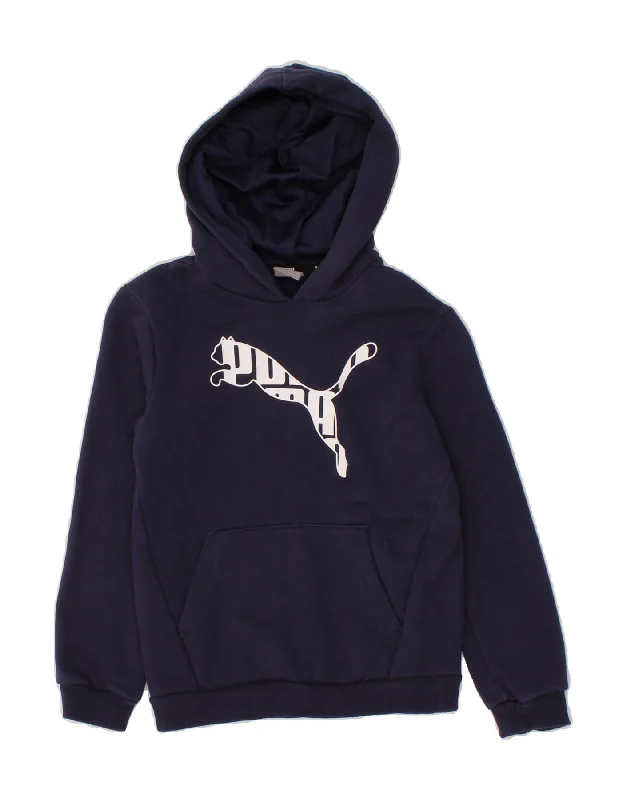 Men's Hoodies with Ribbed HemsPUMA Boys Graphic Hoodie Jumper 7-8 Years Small Navy Blue Cotton