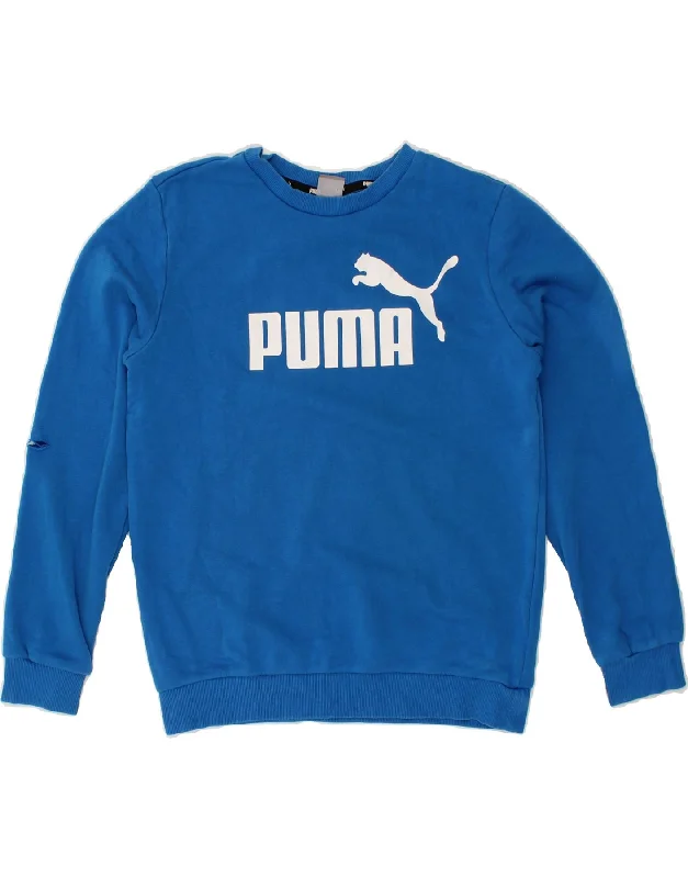 Men's Hoodies with Ribbed HemsPUMA Boys Graphic Sweatshirt Jumper 13-14 Years XL Blue Cotton