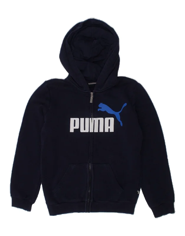 Men's Hoodies for StreetwearPUMA Boys Graphic Zip Hoodie Sweater 9-10 Years Navy Blue Cotton