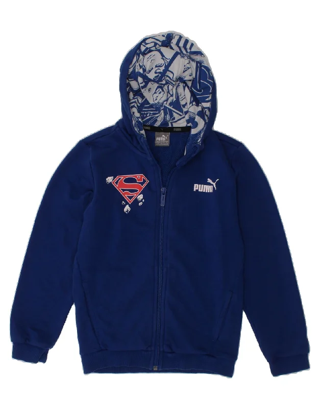 Men's Hoodies with Ribbed HemsPUMA Boys Superman Graphic Zip Hoodie Sweater 7-8 Years Small Blue Cotton