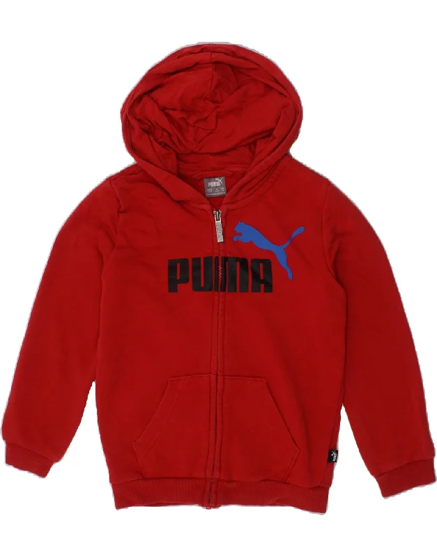 Men's Hoodies with Kangaroo PocketsPUMA Girls Graphic Zip Hoodie Sweater 5-6 Years XS Red Cotton