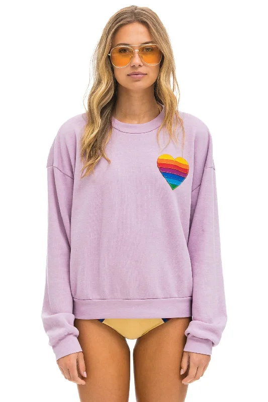 Men's Hoodies for Winter SportsRAINBOW HEART STITCH RELAXED CREW SWEATSHIRT - MAUVE