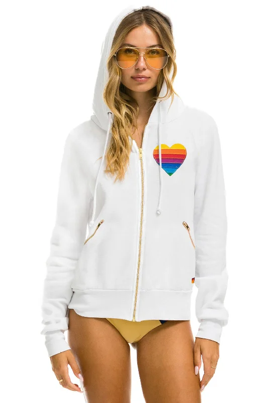 Affordable Men's HoodiesRAINBOW HEART STITCH ZIP HOODIE W/ POCKETS - WHITE