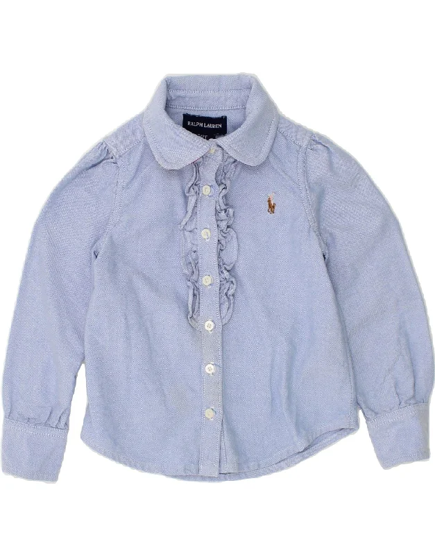 Men's Checkered Shirts for a Retro FeelRALPH LAUREN Baby Girls Ruffle Front Shirt 18-24 Months Blue Cotton